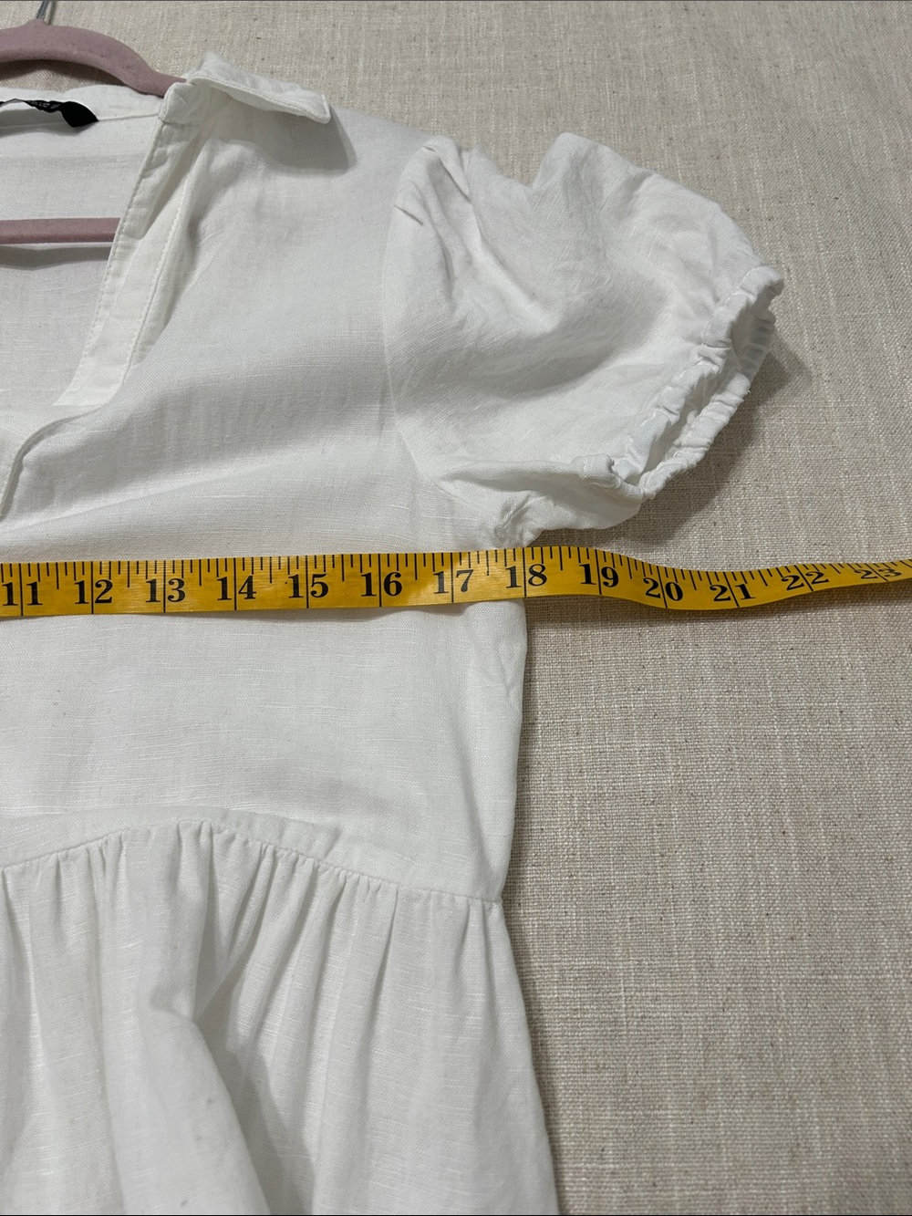Zara Dress Linen Maxi Medium White Button-Front Tiered Cottagecore Puff Sleeve - Picture 11 of 14